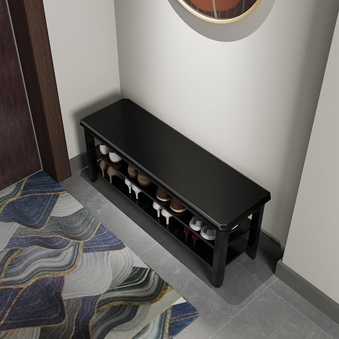 Wood Shoe Rack Bench for Entryway, 2 Tier Shoe Rack for Front Door Entrance, Shoe Bench with Shoe Storage for Entryway, Bedroom, 39.4"