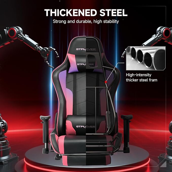 GTPLAYER Gaming Chair with Bluetooth Speakers and Footrest, Ergonomic Gamer Chair with Reclining Backrest, 3D Armrests, Adjustable Seat Height, Computer Desk Chair for Adults (Colourful)