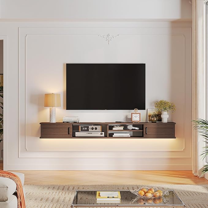 Floating TV Stand,66'' Wall Mounted TV Console,Floating TV Shelf,Wall TV Cabinet,Floating Entertainment Shelf,Walnut