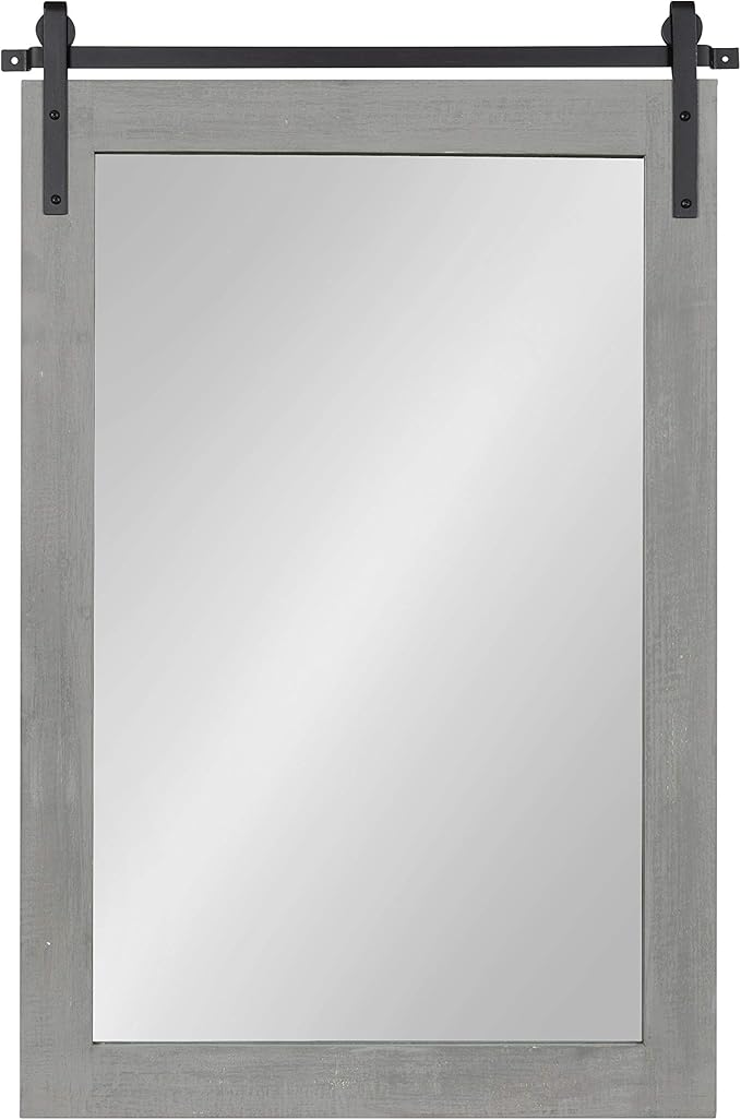 Kate and Laurel Cates Farmhouse Wall Mirror, 24 x 38, Gray, Barn Door-Inspired Rustic Mirrors for Wall