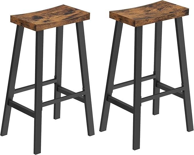 VASAGLE Set of 4 Bar Stools, Counter Height Chairs with Footrests, Rustic Brown