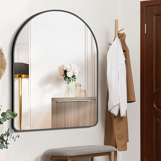 FORBATH Arched Mirror 36x48 Inch, Bathroom Mirror Wall Mounted Modern Black Aluminum Alloy Frame Decor Large Dresser Mirror for Bedroom Living Room Entryway, Hanging or Leaning Against Wall