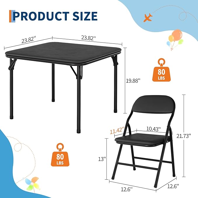 GarveeHome 3-Piece Kids Folding Table and Chairs Set, Toddlers Children's Activity Table and Chairs Set for Dining Room,Daycare,Classrooms