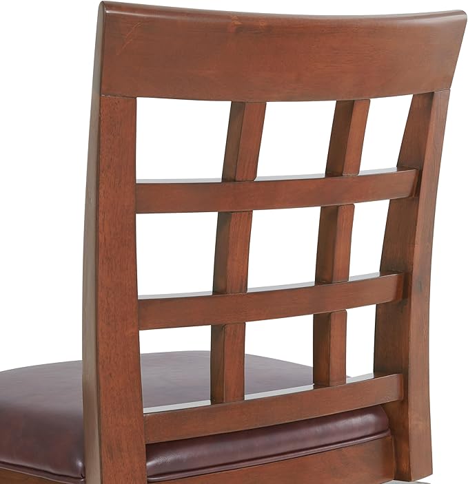 Alaterre Furniture Napa Bar Height Swivel Stool with Back – Faux Leather Upholstered Seat Barstool with Memory Return, Turned Wood Legs, Lattice Back Design, and Metal Kick Plate for Kitchen Islands