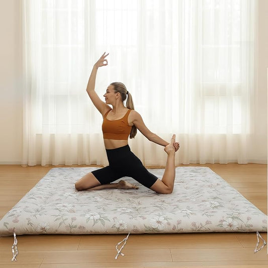 Syrinx Japanese Floor Futon Mattress, Foldable Tatami Sleeping Pad for Adults & Kids, Roll-Up Floor Bed or Bench Cushion