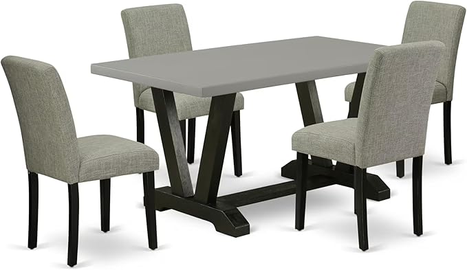 East West Furniture V696AB106-5 5 Piece Dining Table Set for 4 Includes a Rectangle Kitchen Table with V-Legs and 4 Shitake Linen Fabric Upholstered Parson Chairs, 36x60 Inch, Multi-Color