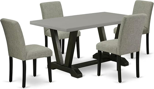 East West Furniture V696AB106-5 5 Piece Dining Table Set for 4 Includes a Rectangle Kitchen Table with V-Legs and 4 Shitake Linen Fabric Upholstered Parson Chairs, 36x60 Inch, Multi-Color