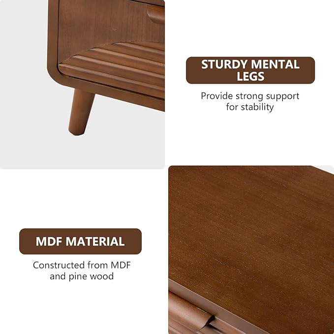 COSIEST Modern Storage Cabinet 2 Drawer, Walnut Accent Cabinet, Sideboard Buffet for Living Room Hallway Dining Room Kitchen