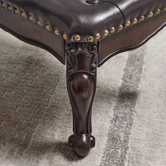 Foot Stool Ottoman with Microfiber Leather Cushion Footrest Sofa Stool for Hallway, Foyer, Living Room, Bedroom, Simple Assembly (Dark Brown)