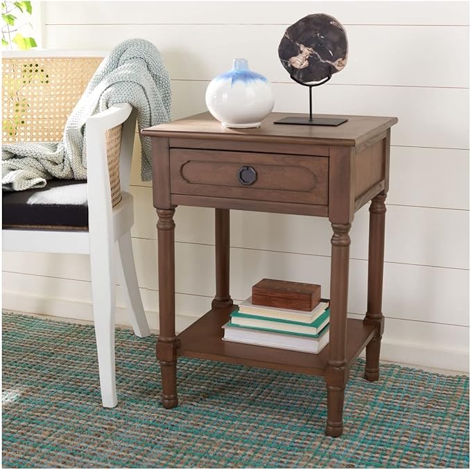SAFAVIEH Home Collection Allura Brown 1-Drawer Bottom Shelf Accent Table ACC5718C, 19" W x 15.8" L x 26" H