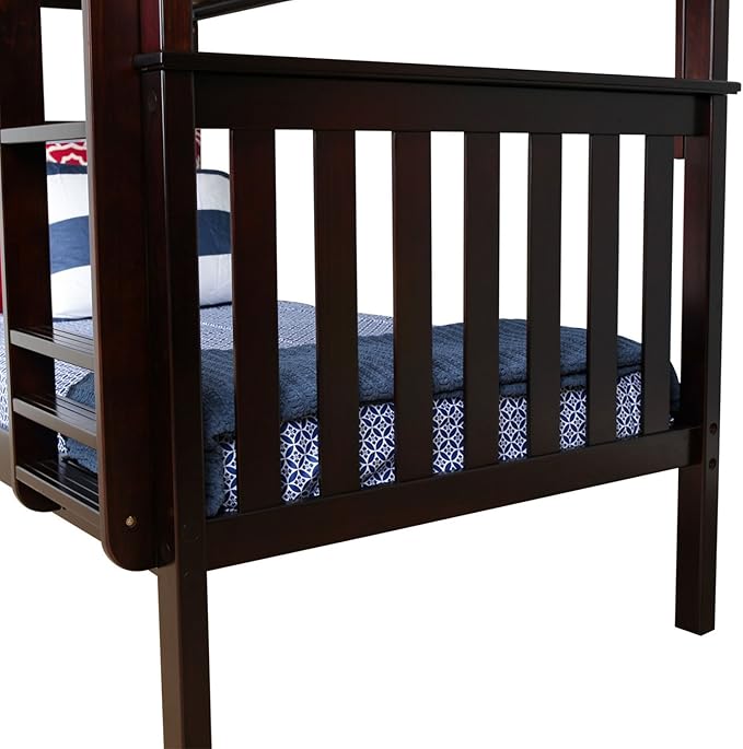 Max & Lily Bunk Bed Twin over Twin, Solid Wood Bunk Bed Frame with Ladder for Kids, 14" Safety Guardrails, Easy Assembly, No Box Spring Needed, Espresso