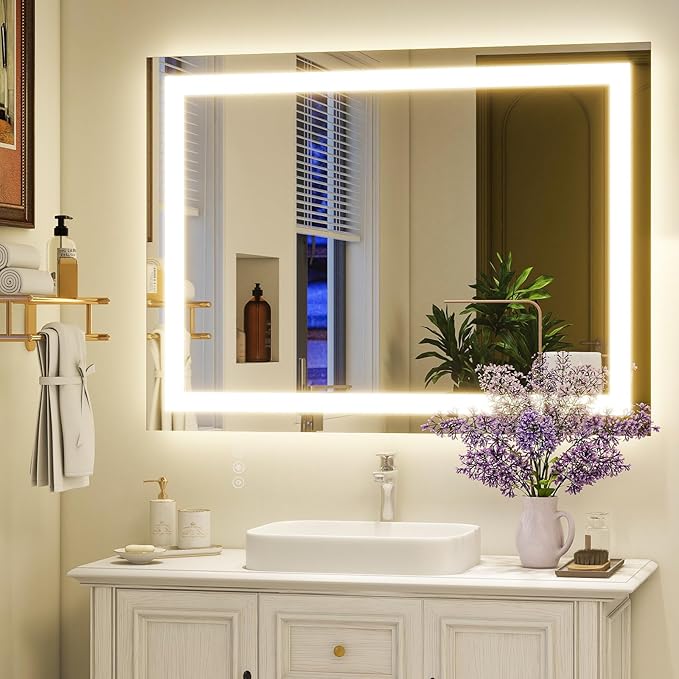 30'' x 40'' LED Bathroom Mirror with Lights, Wall Mirror with Front and Backlight, 3 Colors Vanity Mirror with Lights, Anti-Fog Wall Mirror for Bathroom