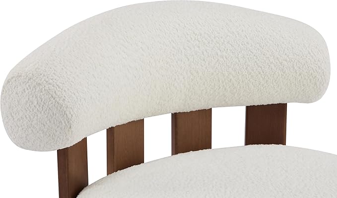 Christopher Knight Home Elvina Boucle Fabric Accent Chair, Solid Wood Single Lounge Sofa, Bedroom Comfy Reading Chair, for Modern Minimalist Style Living Room/Home Office, Milky White+Walnut