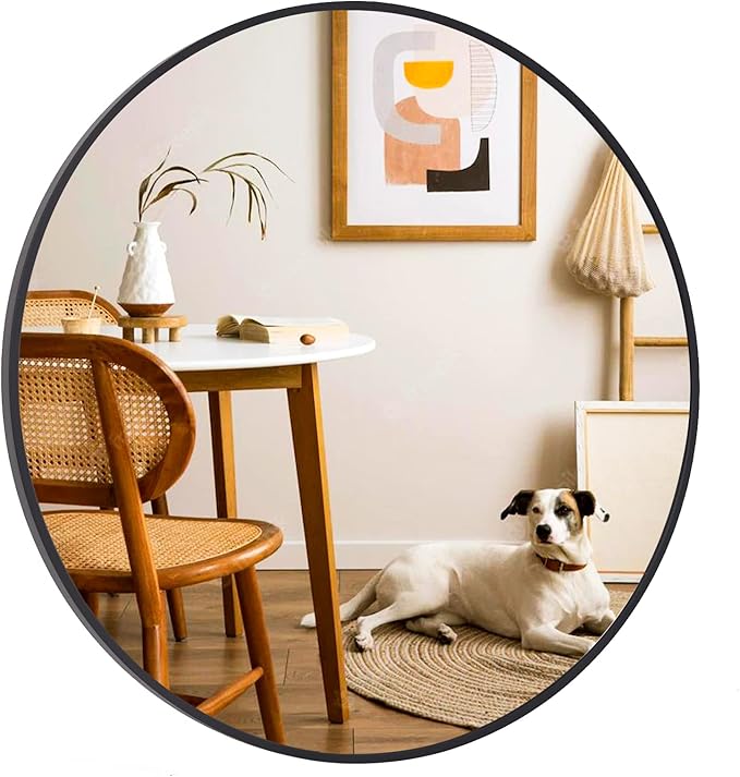 Round Mirror 23.6" Black Wall Mounted Circle Mirrors Vanity Mirror with Aluminum Alloy Frame Modern Decoration for Bathroom, Living Room, Vanity, Bedroom, Entryway