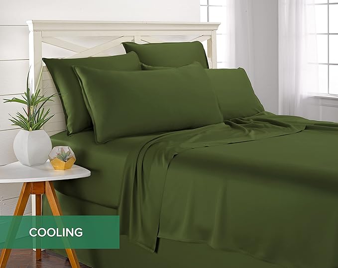 Twin Sheets by Pure Bamboo, Genuine 100% Organic Viscose Derived from Bamboo Bed Sheet Set, Luxuriously Soft & Cooling, Double Stitching, Lifetime Quality Promise (Twin, Pesto)