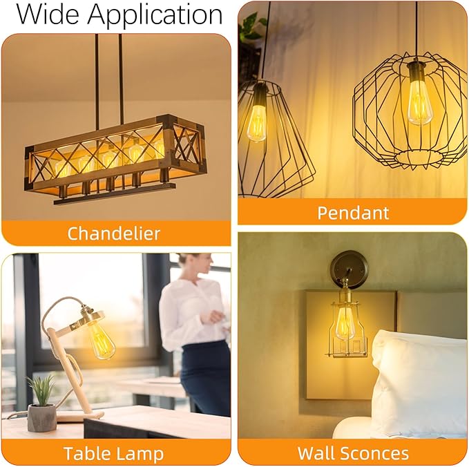 LED Edison Bulbs Dimmable, E26 Bulb 60 watt Equivalent, Soft White 2700K, ST58 Vintage Light Bulbs, 90+ CRI, 6W 600LM, E26 Base, Clear Glass, 6 Pack