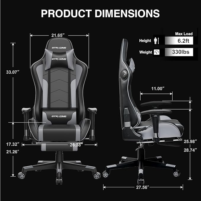 GTRACING Gaming Chair with Footrest Speakers Video Game Chair Bluetooth Music Heavy Duty Ergonomic Computer Office Desk Chair