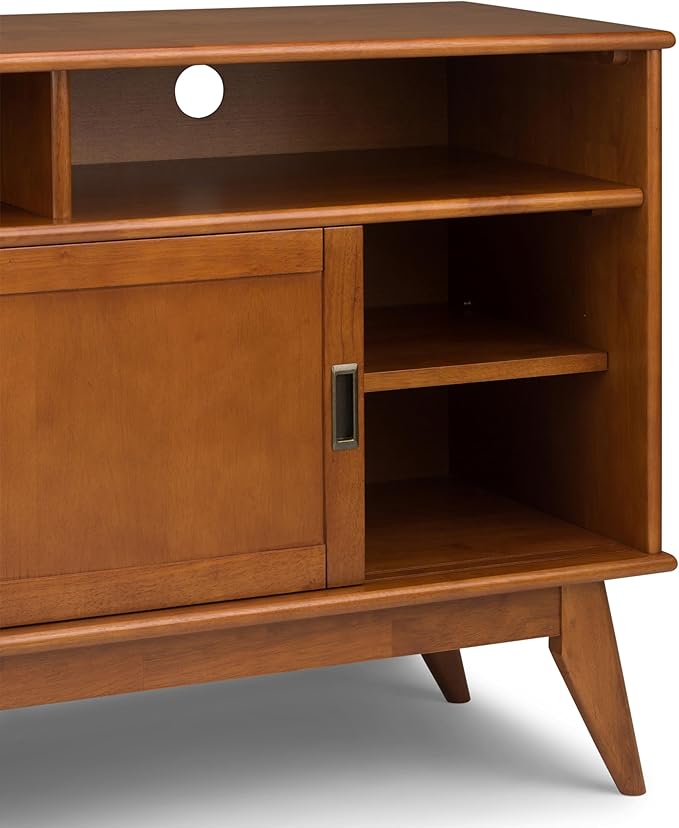 SIMPLIHOME Draper SOLID HARDWOOD 54 Inch Wide Mid Century Modern TV Media Stand in Teak Brown For TVs up to 60 Inches, For the Living Room and Entertainment Center