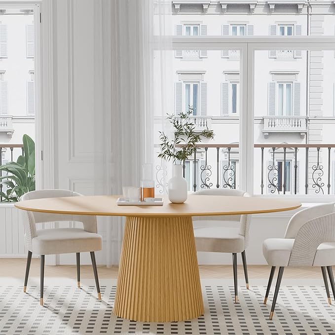 Casaphoria 67" Oval Dining Table, Modern Wood Kitchen Table with Cone Shaped Stripe Base for Living Room & Dining Room, Easy Assembly Farmhouse Furniture for 4-6, Oak