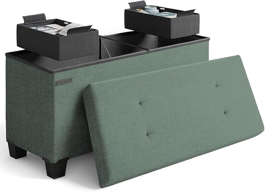 STORAGEBUD Storage Ottoman Bench with Bins, 30-in Storage Bench for Bedroom End of Bed, Folding Foot Rest Ottoman for Living Room Max 660lbs, Fabric Ottomans, Green