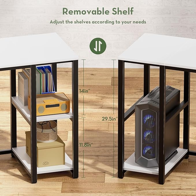SINPAID 40IN Computer Desk with Shelves, Cream White Sturdy Small Desk for Bedroom, Modern Gaming Table, Office Furniture