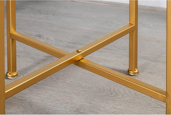 HollyHOME Small Round Metal Waterproof End Table, Accent Indoor&Outdoor Side Table, Sofa Table for Living Room, Anti-Rust Decorative Plant Stand, (D) 14.5" x (H) 25", Golden