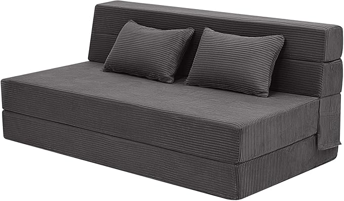 MeMoreCool Boneless Folding Sofa Bed Queen, Corduroy Convertible Sleeper Chair, Foldable Foam Mattress Chair, Comfy Fold‑Out Futon Couch Bed, Large Floor Sofa Couch for Living‑Room Guest