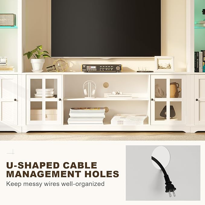 Wall Unit TV Stand with Storage & LED Lights, Large Entertainment Center with Bookshelves for TVs up to 75", Media Console for Living Room, White