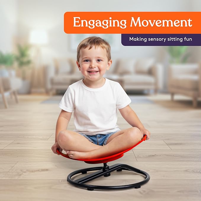 Special Supplies Smile Spinning Chair for Kids- Versatile Kids Sit and Spin Sensory Chair for Training Body Coordination for Playroom, Bedroom, or Nursery (Red)