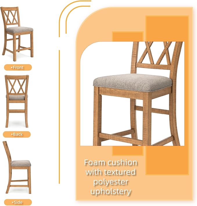 Signature Design by Ashley Havonplane Rustic Armless 25.63" Counter Height Upholstered Bar Stool with Foot Rest, Set of 2, Light Brown & Light Gray