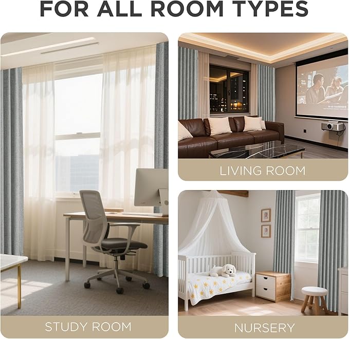 Joydeco Blackout Curtains for Bedroom - 100% Light Blocking 2 Panels Light Grey Drapes 66" W x 90" L, Thermal Insulated Room Darkening Curtains, Linen Textured for Living Room, Rod Pocket & Back Tabs