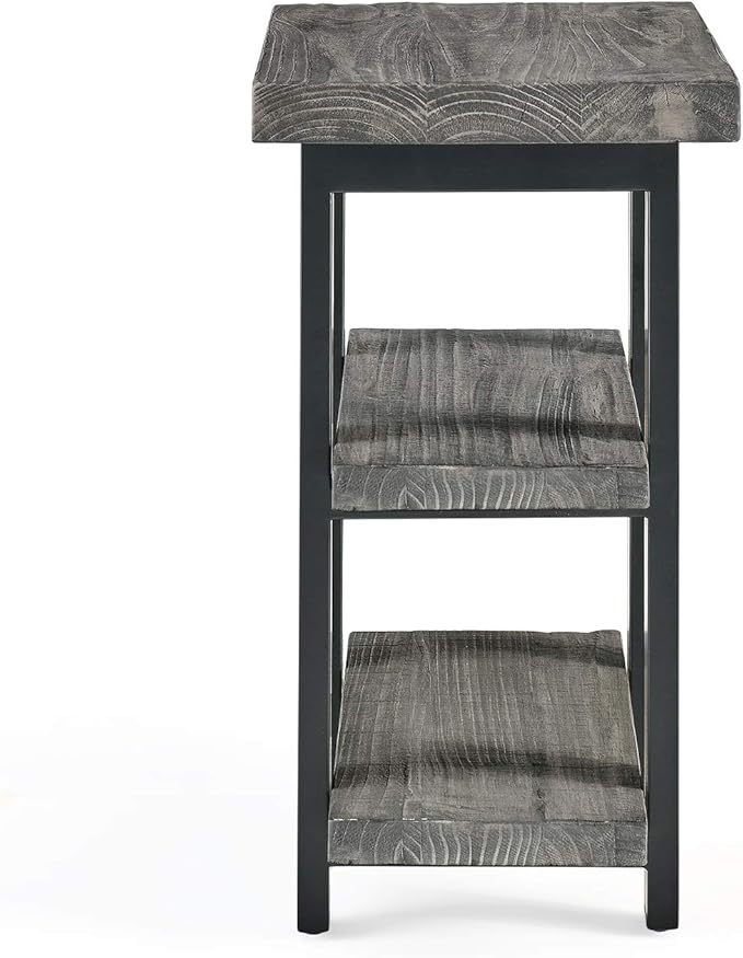 Alaterre Furniture Pomona 3-Tier Industrial End Table with Solid Pine Wood and Metal Legs – 20-Inch Side Table with 2 Lower Shelves, Rustic Modern Accent Table for Living Room or Bedroom (Slate Gray)