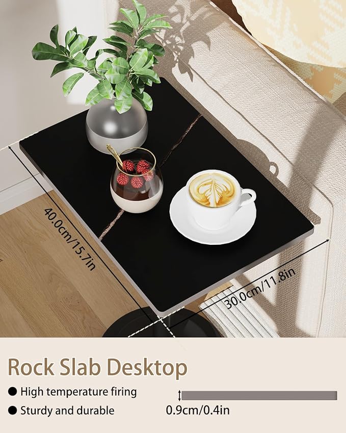 Small Side Table, Height Adjustable Nightstand, Square Indoor Metal Plant Stand, for Living Room, Bedroom, Office, Bathroom, 1 Pack, Black, GBZ001RB-1