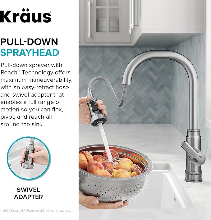KRAUS Allyn Transitional Industrial Pull-Down Single Handle Kitchen Faucet in Matte Black, KPF-4101MB