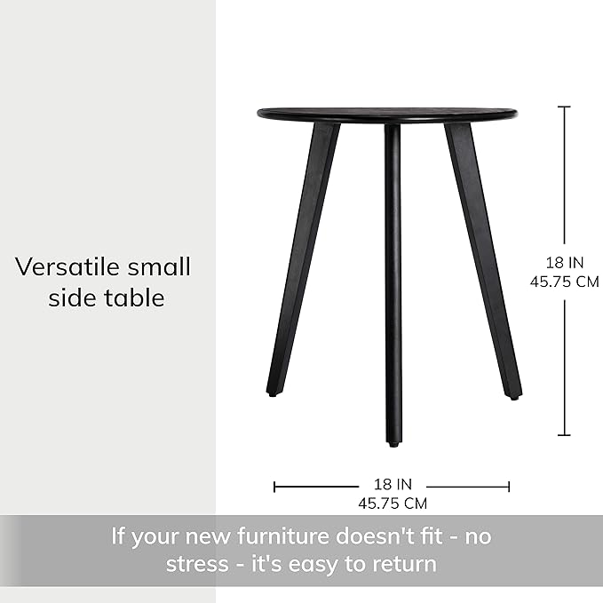 MH London Tri Pin Side Table I Handmade Natural Mango Wood, Naturally Moisture Resistant, Maintenance Free I 18" x 18" x 20" I Wandsworth, Black