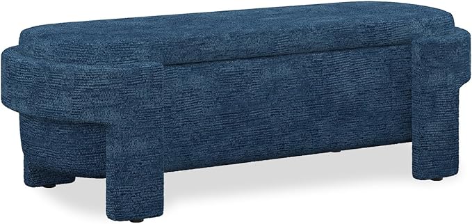 KEIKI 51" Linen Ottoman Bench with Large Storage Space, Upholstered Seating Foot Rest Stool Furniture for Bedroom, Living Room, Entryway, Dark Blue
