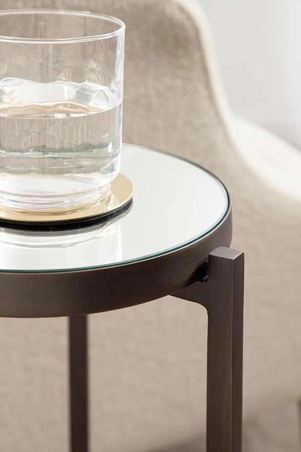 Kate and Laurel Aguilar Modern Mirrored Round Drink Table, 9 x 9 x 23, Bronze, Metal Accent Table with Mirrored Tabletop for Use as Small Plant Stand