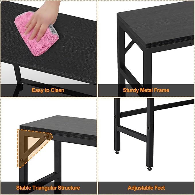 Narrow Console Table for Entryway, 29.5” Entryway Table with Shelf, Industrial Thin Sofa Table with 2 Support Bars Behind Couch, Display Tables for Living Room, Bedroom, Foyer, Black