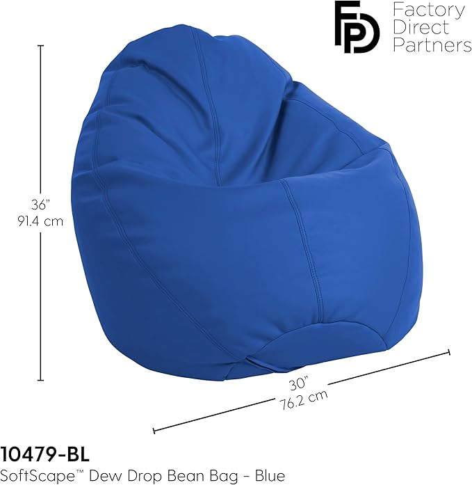 FDP SoftScape Dew Drop Bean Bag Chair with Supportive High-Back Design, For Kids, Teens and Adults, Alternative Seating for Dorms, Schools, Libraries, Daycares or Home - Blue