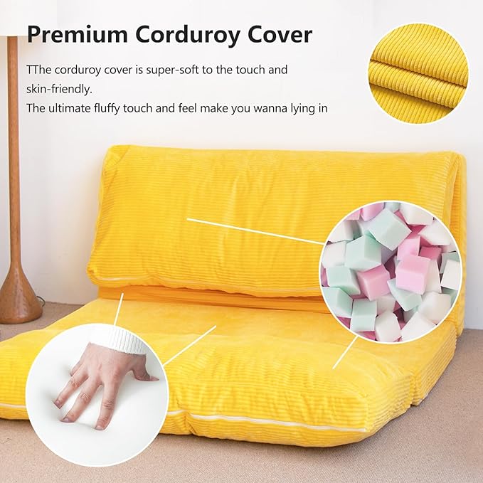 N&V Folding Matress Sofa Bean Bag Bed, Foam Filling Folding Matress Sofa, Includes Removable and Machine Washable Cover, Soft Premium Corduroy (Large, Tuscany)