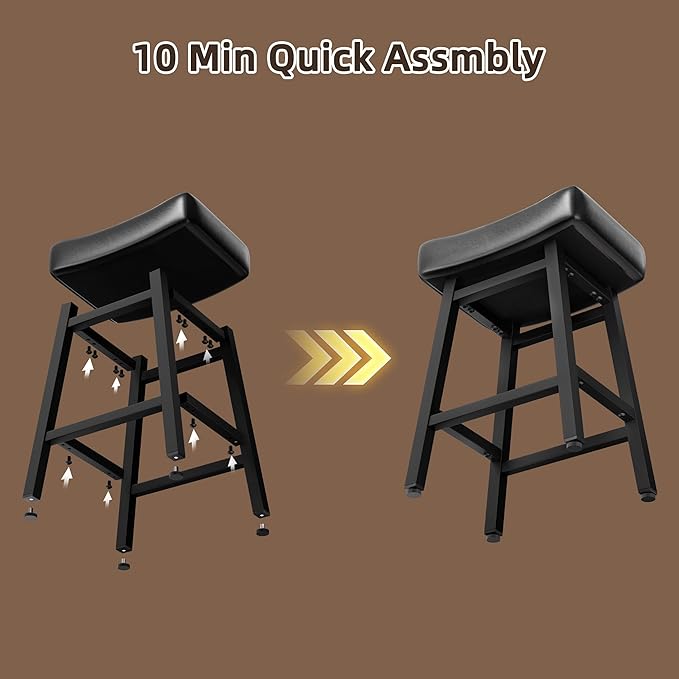 Counter Height Bar Stools Set of 2, 24 Inch Backless BarStools for Kitchen Island Leather Saddle Bar Chairs Kitchen Stools with 4" Thick Seats & Heavy Duty Metal Base, Black
