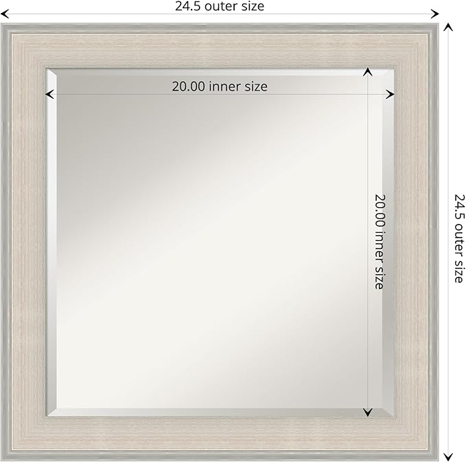 Amanti Art White Bathroom Mirror for Over Sink, 25x25 Cottage White Silver Square Vanity Mirror, Medium Coastal Wood Frame, Hangs Horizonally and Vertically, Bathroom Wall Decor, Beveled Edge from WI