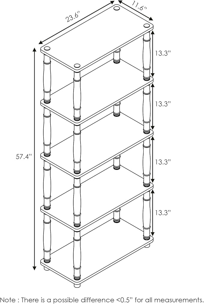 Furinno Turn-N-Tube 5-Tier Multipurpose Shelf / Display Rack / Storage Shelf / Bookshelf, Classic Tubes, Light Cherry/Black