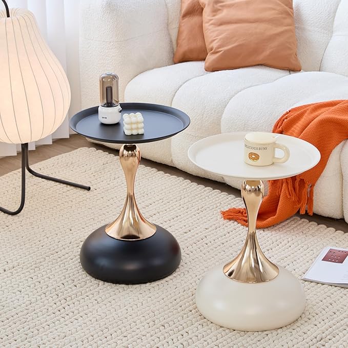 Elegant Modern Side Table - Featuring a Unique Hourglass Design, Ideal for use in Living Rooms, cafes, Dining Rooms, bedrooms, and Outdoors - a Fashionable Decoration (2, Black+Beige)