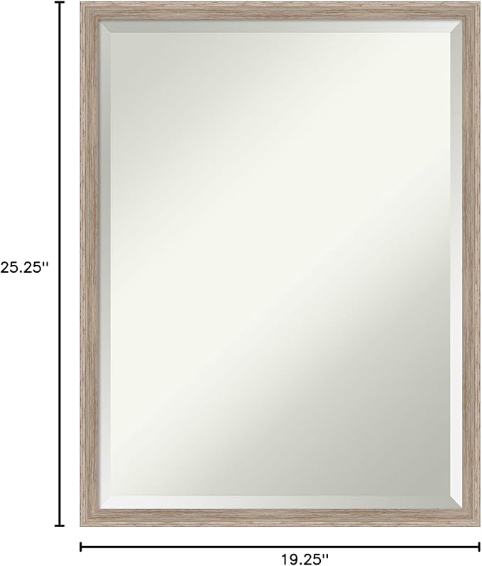 Amanti Art White Bathroom Mirror for Over Sink, 25x19 Hardwood Wedge White Wash Rectangle Vanity Mirror, Medium Country Rustic Wood Frame, Hangs Horizonally and Vertically, Bathroom Wall Decor,