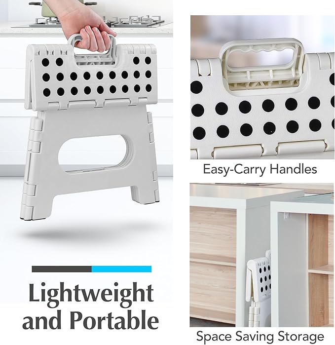 Handy Laundry Folding Lightweight Step Stool - Sturdy Enough to Support Adults and Safe Enough for Kids - Opens Easy with One Flip - Great for Kitchen, Bathroom or Bedroom (White | 2-Pack)