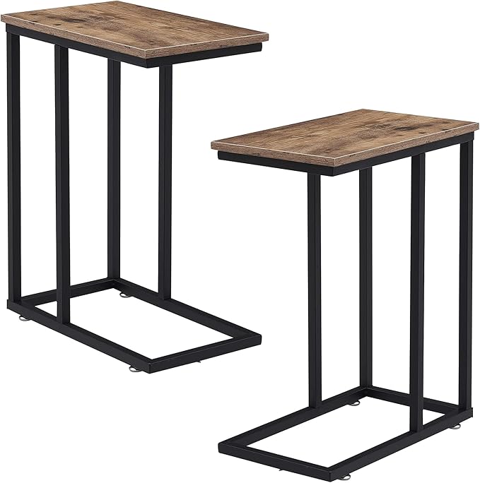 VECELO C Shaped End Side Table for Sofa Couch and Bed Snack TV Tray for Living Room Bedroom, 2 Set, Grey