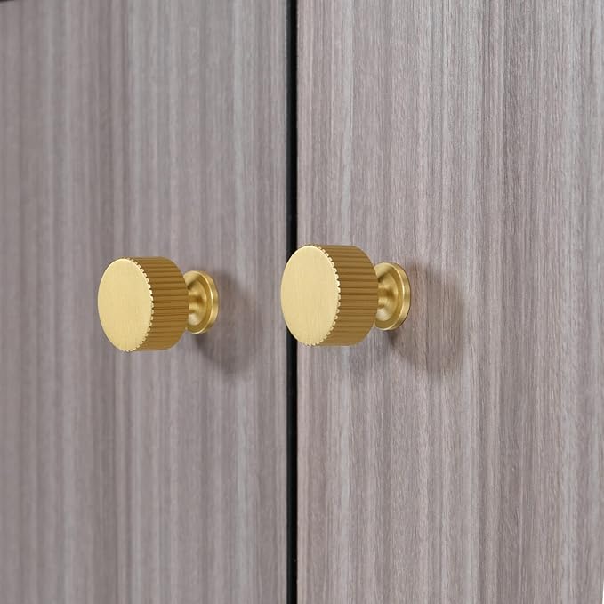 SALISENG- 5 Pack Solid Brass Kitchen Cabinet Knobs,Matt Gold Drawer Pulls, 1-1/10 Inch 28mm Diameter, Modern Furniture Handles for Cupboard Wardrobe (BOURGUE)