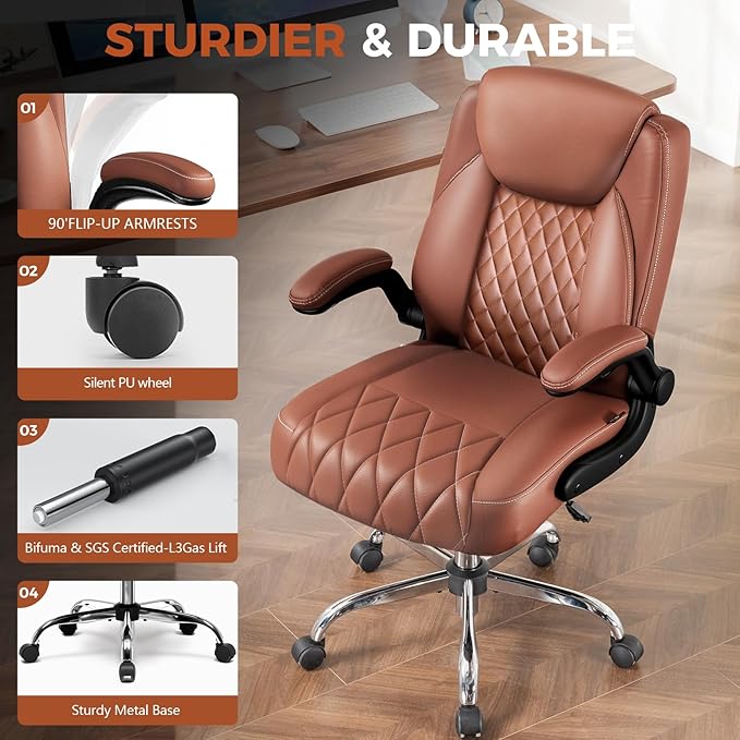 COMHOMA Leather Office Chair Ergonomic Computer Gaming Chair with Comfy Back Support, Executive Mid-Back,Small Gmaing Chair with Adjustable Armrests, for Short People Use, Rolling Swivel for Adults