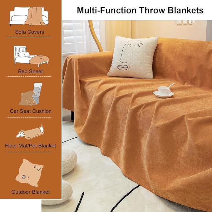 STACYPIK Waterproof Orange Sofa Cover Non-Slip Scratch Proof Couch Cover for Sectional Sofa Furniture Protector for 3 Cushion Couch Washable Pet-Friendly Thick Sofa Slipcover for Living Room-71X134IN